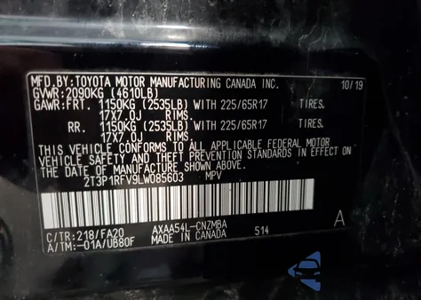 2020 Toyota Rav4 Xle z USA, uszkodzony, nr VIN 2T3P1RFV9LW085603